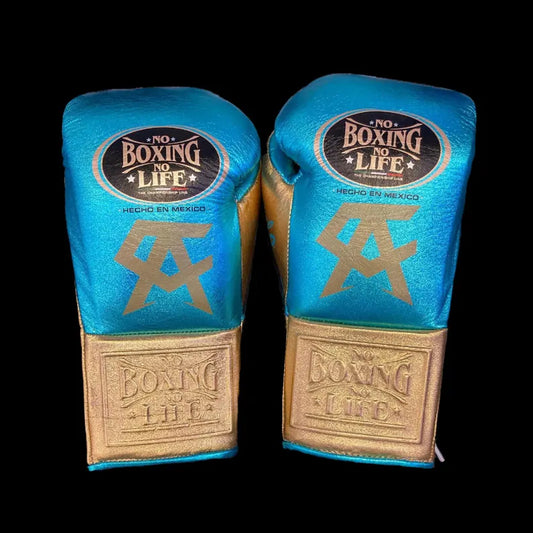 NO BOXING NO LIFE TRAINING GLOVES - Blue Golden | 100% Pure Leather | Best Choice for Fighters