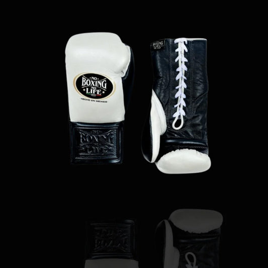 NO BOXING NO LIFE TRAINING GLOVES - White Black | 100% Pure Leather | Best Choice for Fighters