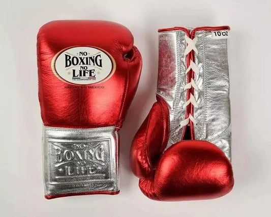 NO BOXING NO LIFE TRAINING GLOVES - Red Silver | 100% Pure Leather | Best Choice for Fighters