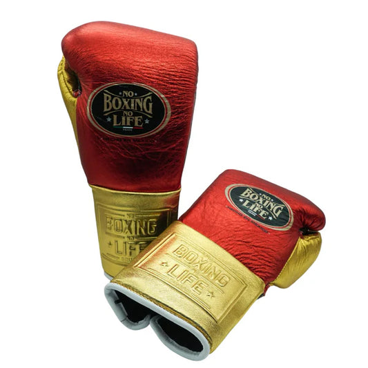 NO BOXING NO LIFE TRAINING GLOVES - Red Golden | 100% Pure Leather | Best Choice for Fighters