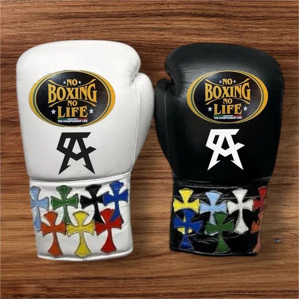 NO BOXING NO LIFE TRAINING GLOVES - White Black | 100% Pure Leather | Best Choice for Fighters