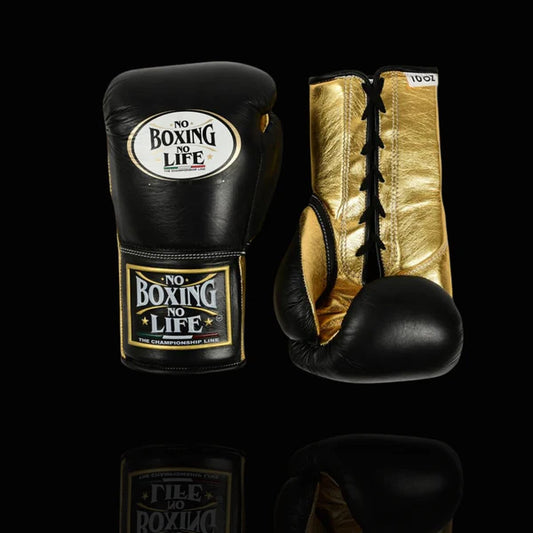 NO BOXING NO LIFE TRAINING GLOVES - Black Golden | 100% Pure Leather | Best Choice for Fighters