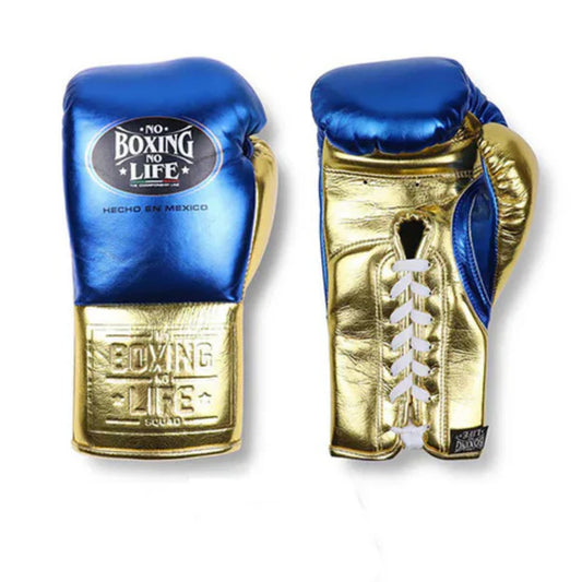 NO BOXING NO LIFE TRAINING GLOVES - Blue Golden | 100% Pure Leather | Best Choice for Fighters