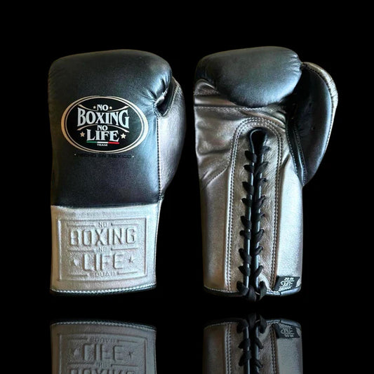 NO BOXING NO LIFE TRAINING GLOVES - Black Silver | 100% Pure Leather | Best Choice for Fighters