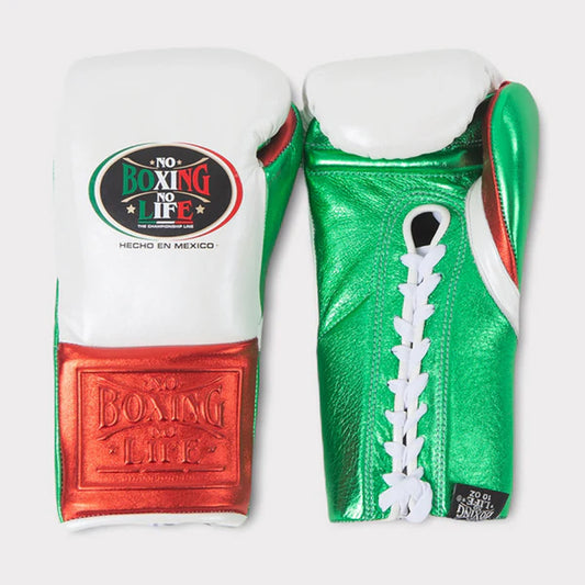 NO BOXING NO LIFE TRAINING GLOVES - Red White Green | 100% Pure Leather | Best Choice for Fighters
