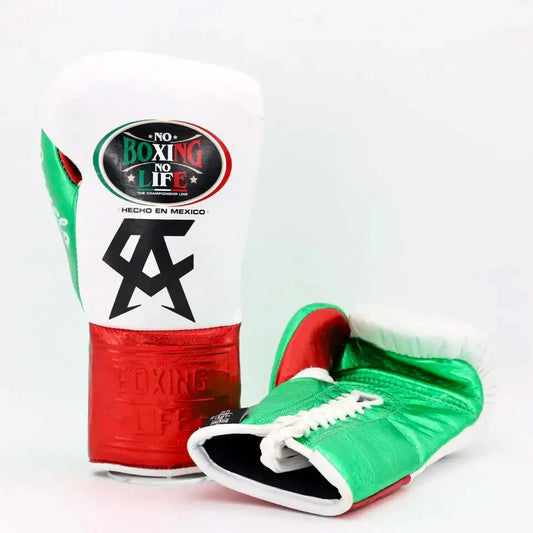 NO BOXING NO LIFE TRAINING GLOVES - White Red Green | 100% Pure Leather | Best Choice for Fighters