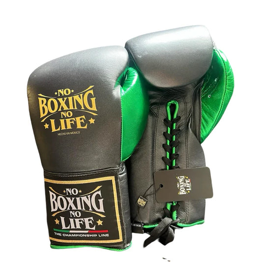 NO BOXING NO LIFE TRAINING GLOVES - Black Green | 100% Pure Leather | Best Choice for Fighters