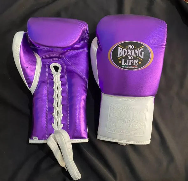 NO BOXING NO LIFE TRAINING GLOVES - Purple White | 100% Pure Leather | Best Choice for Fighters