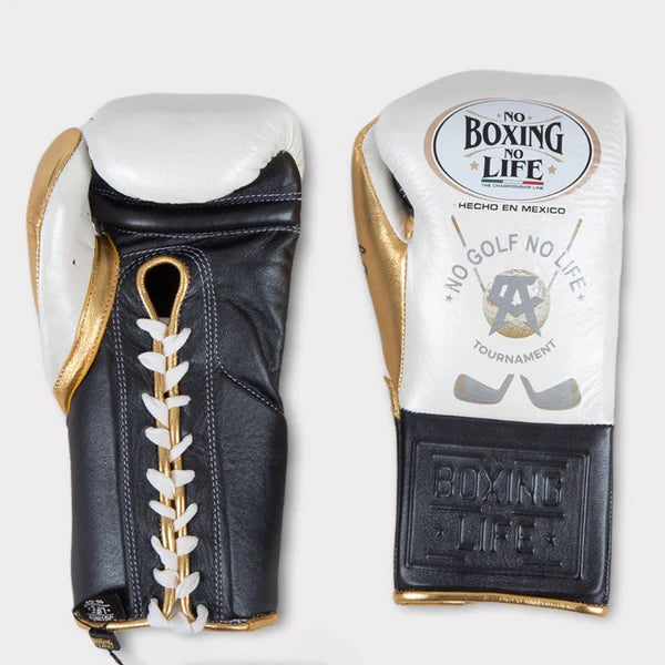 NO BOXING NO LIFE TRAINING GLOVES - White Golden Black | 100% Pure Leather | Best Choice for Fighters