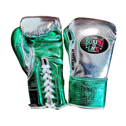 NO BOXING NO LIFE TRAINING GLOVES - Silver Green | 100% Pure Leather | Best Choice for Fighters