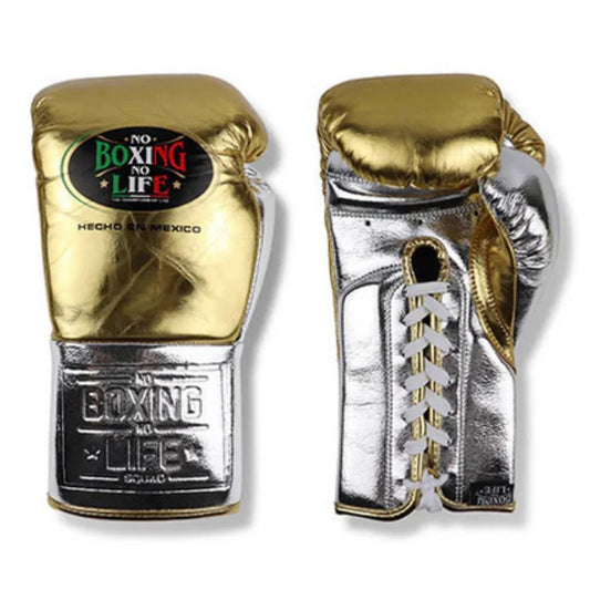 NO BOXING NO LIFE TRAINING GLOVES - Golden Silver | 100% Pure Leather | Best Choice for Fighters