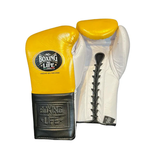 NO BOXING NO LIFE TRAINING GLOVES - Yellow White Black | 100% Pure Leather | Best Choice for Fighters