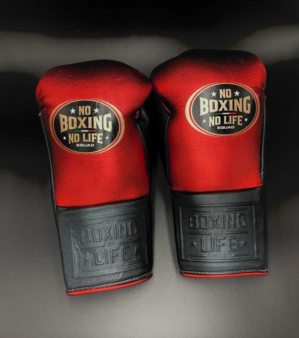 NO BOXING NO LIFE TRAINING GLOVES - Red Black | 100% Pure Leather | Best Choice for Fighters