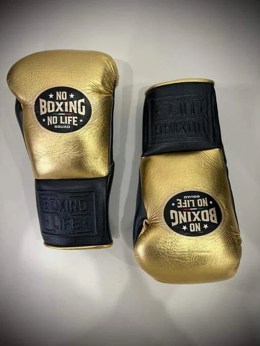 NO BOXING NO LIFE TRAINING GLOVES - Golden Black | 100% Pure Leather | Best Choice for Fighters