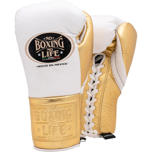 NO BOXING NO LIFE TRAINING GLOVES - White Golden | 100% Pure Leather | Best Choice for Fighters