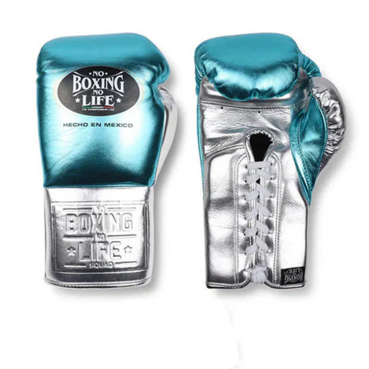 NO BOXING NO LIFE TRAINING GLOVES - Blue Silver | 100% Pure Leather | Best Choice for Fighters