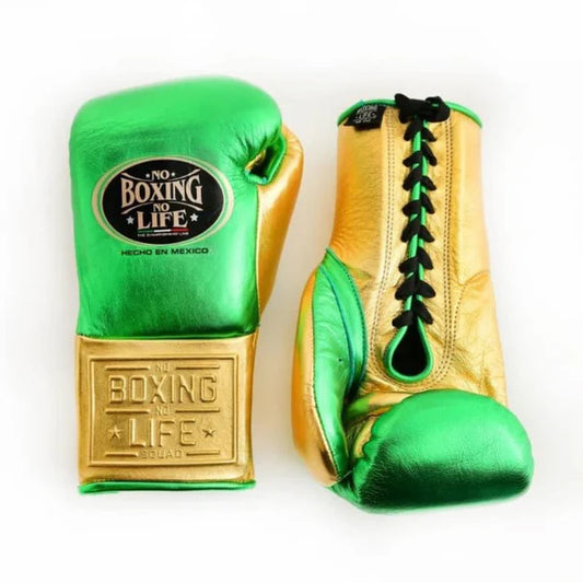 NO BOXING NO LIFE TRAINING GLOVES - Green Golden | 100% Pure Leather | Best Choice for Fighters