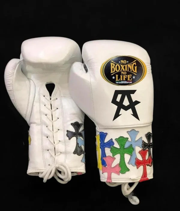 NO BOXING NO LIFE TRAINING GLOVES - White | 100% Pure Leather | Best Choice for Fighters
