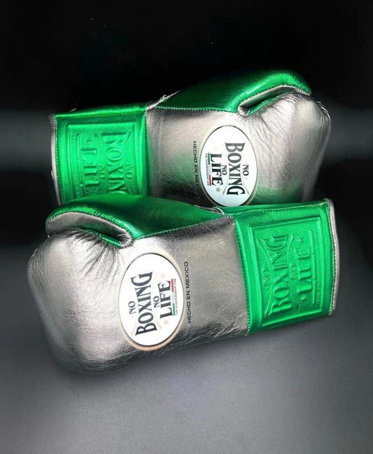 NO BOXING NO LIFE TRAINING GLOVES - Silver Green | 100% Pure Leather | Best Choice for Fighters