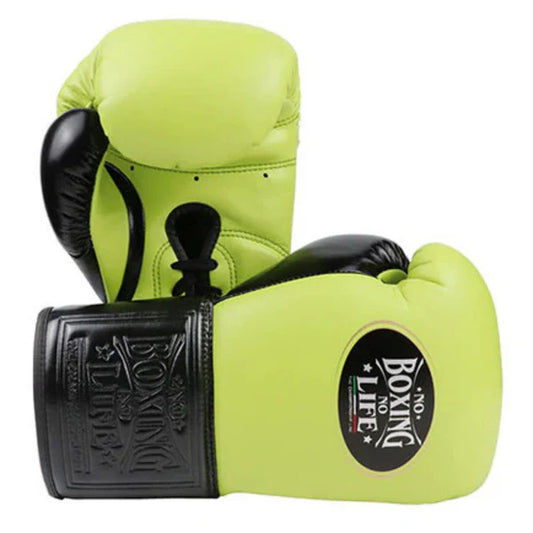 NO BOXING NO LIFE TRAINING GLOVES - Neon Green Black | 100% Pure Leather | Best Choice for Fighters