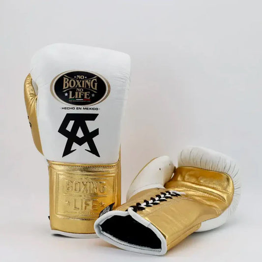 NO BOXING NO LIFE TRAINING GLOVES - White Golden | 100% Pure Leather | Best Choice for Fighters
