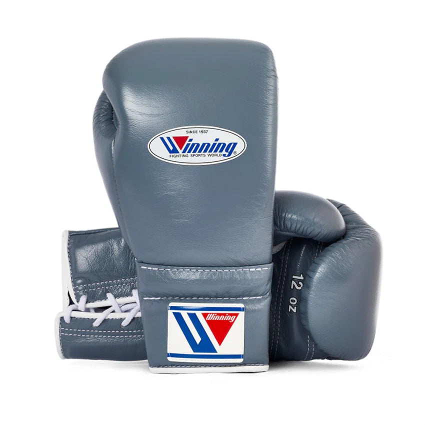 Winning Boxing Gloves MS-500 Lace-Up Type Grey Genuine Cowhide Leather