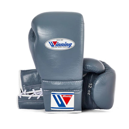 Winning Boxing Gloves MS-500 Lace-Up Type Grey Genuine Cowhide Leather