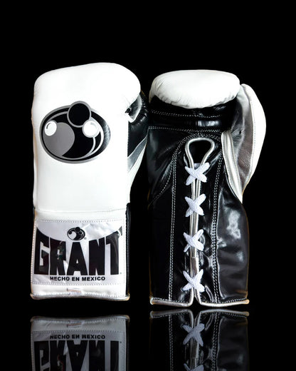 Grant Boxing Gloves | Professional Lace-up | Customizable - 14oz | Black/White/Silver