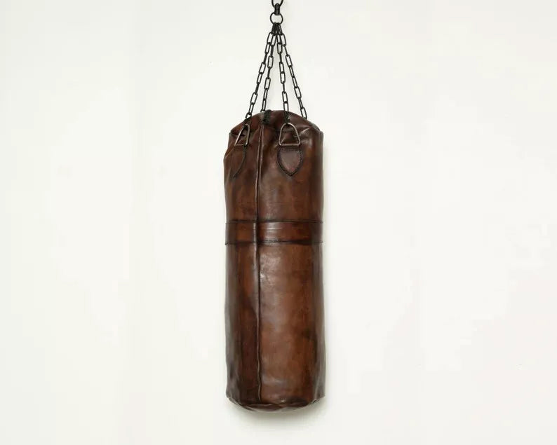Brown Vintage Retro Unfilled Punching Bag Goat Leather boxing bag Boxing MMA