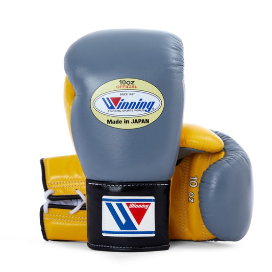 Winning Boxing Gloves – Grey Yellow Black Lace-Up Winning Training Gloves – Perfect for All Boxers – Pro-Level Quality – Premium Quality at Low Prices