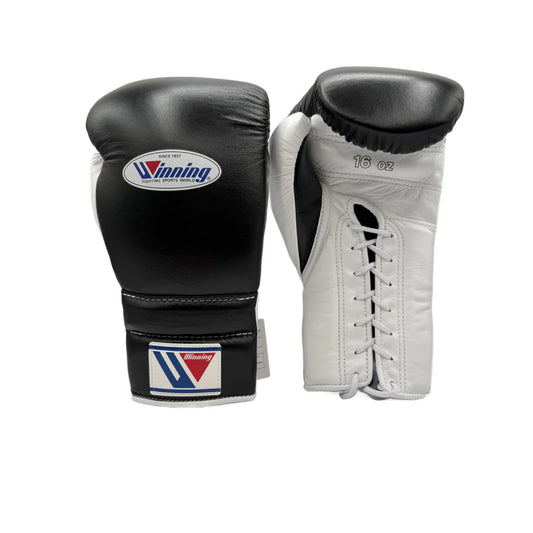 Winning Boxing Gloves MS-500 Lace-Up Type Black / White Genuine Cowhide Leather