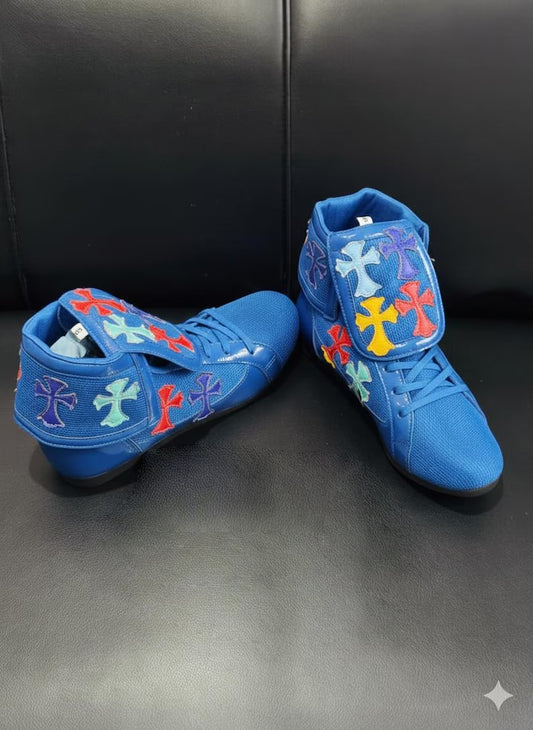Blue Chrome Heart Boxing Shoes Customized Shoes (Replica )(FULLY CUSTOMIZED)