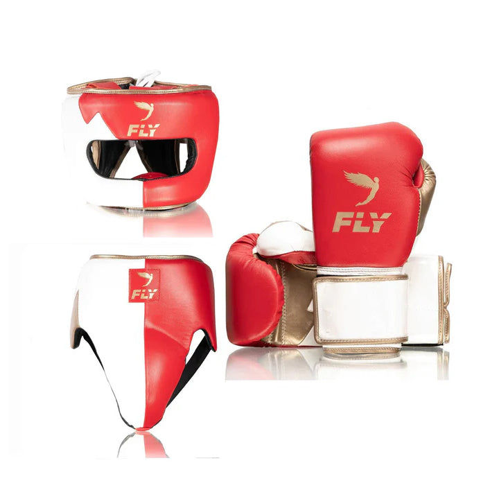 Professional Fly Boxing Set Red / White / Golden – High-End Boxing Gloves Training Kit | Premium Training & Sparring Gear Bundle