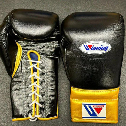 Winning Boxing Gloves –  Black Golden Lace Up Winning Training Gloves – Perfect for All Boxers – Pro-Level Quality – Premium Quality at Low Prices