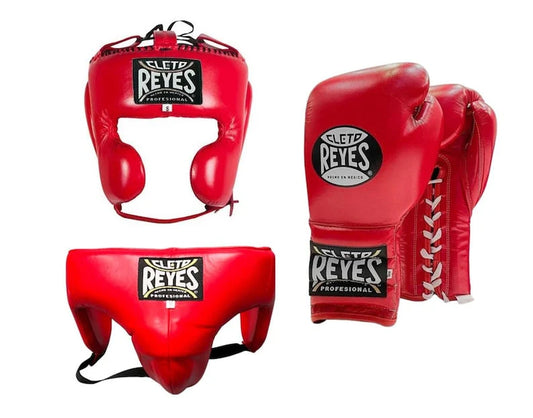Cleto Reyes Red Boxing Gloves Set, Custom Logo, Head & Groin Protector