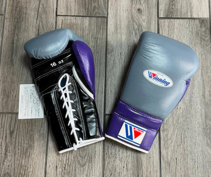 Winning Boxing Gloves Grey/Purple – Lace-Up