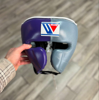 Winning Premium Professional Boxing Set Gloves Headgear Groin Guard for Sparring Training and Fitness | Purple/Black/Grey