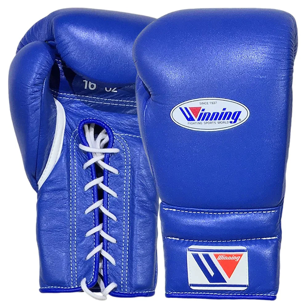 Winning Boxing Gloves MS-500 Lace-Up Type Blue Genuine Cowhide Leather