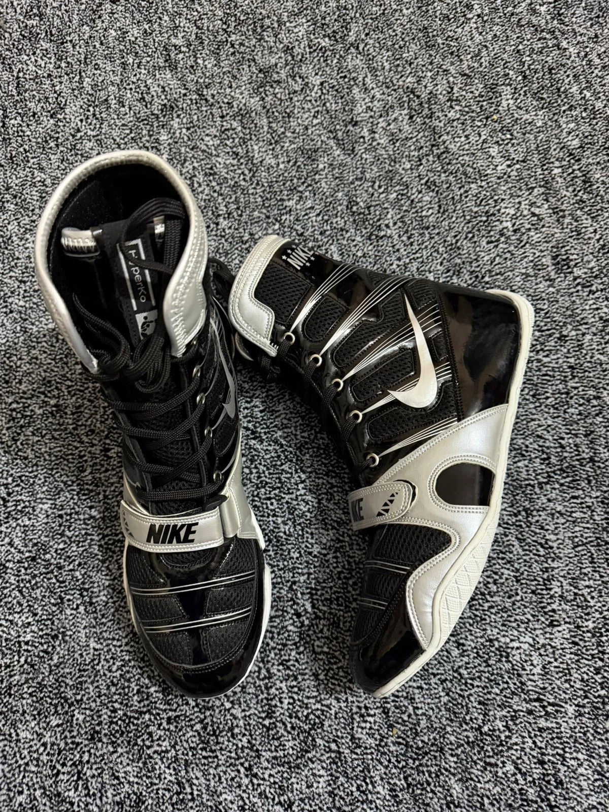 Custom Handmade Nike HyperKO Limited Edition Boxing Shoes Silver & Black (Replica) - (FULLY CUSTOMIZED)