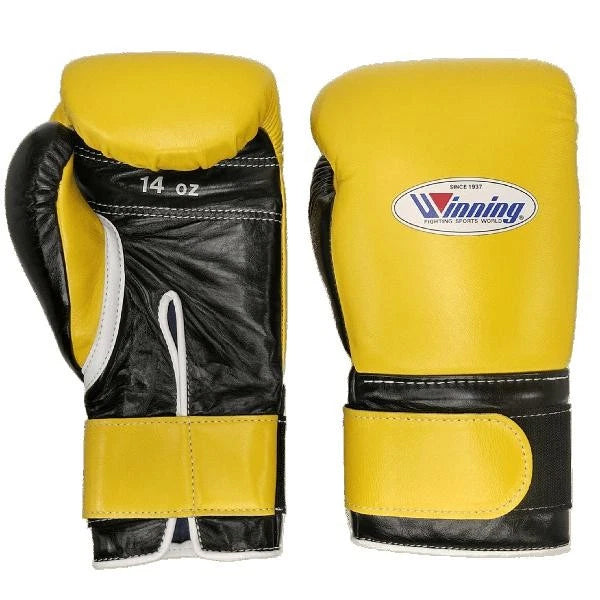 Yellow/Black Winning Boxing Gloves MS-400B Tape Pro Type Leather, Boxing Sparring & Training Gloves