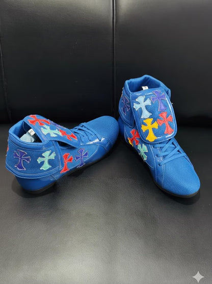 Blue Chrome Heart Boxing Shoes Customized Shoes (Replica )(FULLY CUSTOMIZED)