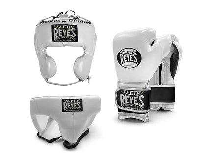 Cleto Reyes White Boxing Gloves Set, Custom Logo, Head & Groin Protector