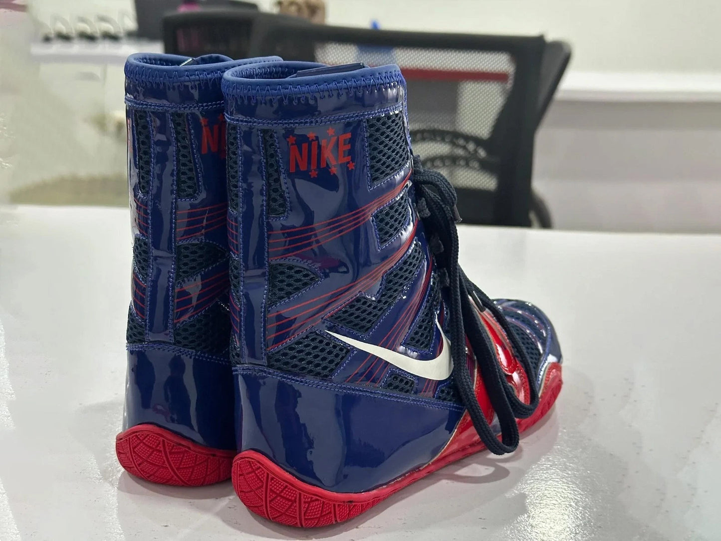 Custom Handmade Nike HyperKO Limited Edition Boxing Shoes Blue & Red (Replica) - (FULLY CUSTOMIZED)
