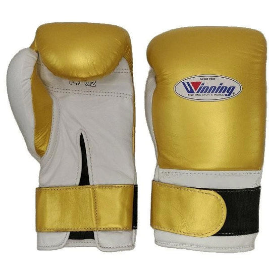 White/Golden Winning Boxing Gloves MS-400B Tape Pro Type Leather, Boxing Sparring & Training Gloves