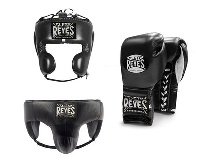 Cleto Reyes Black Boxing Gloves Set, Custom Logo, Head & Groin Protector