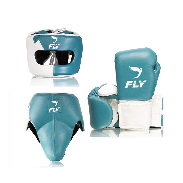 Professional Fly Boxing Set White / Blue -Velcro Gloves – High-End Boxing Gloves Training Kit | Premium Boxing Gloves & Training Gear