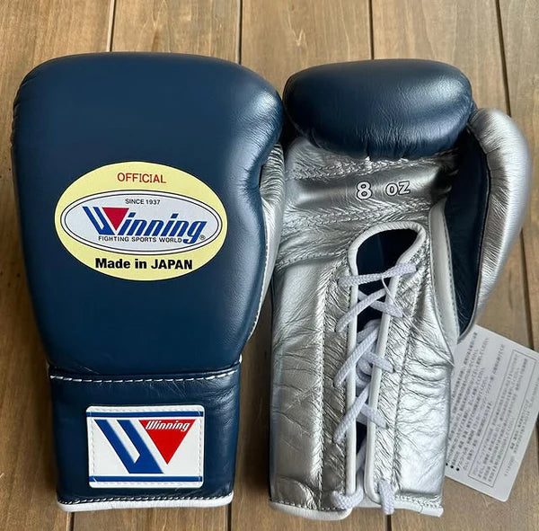 Winning Boxing Gloves Blue/Silver – Japanese Logo Lace-Up