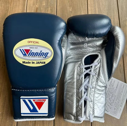 Winning Boxing Gloves Blue/Silver – Japanese Logo Lace-Up