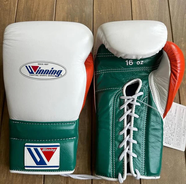 Winning Boxing Gloves White/Green/Orange – Lace-Up