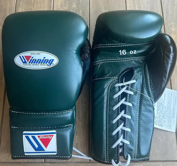 Winning Boxing Gloves Green/Black – Lace-Up
